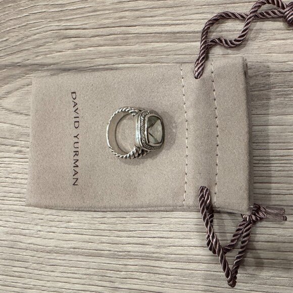Authentic David Yurman Albion Ring Sterling Silver Prasiolite & Diamonds, 11mm - Picture 6 of 11